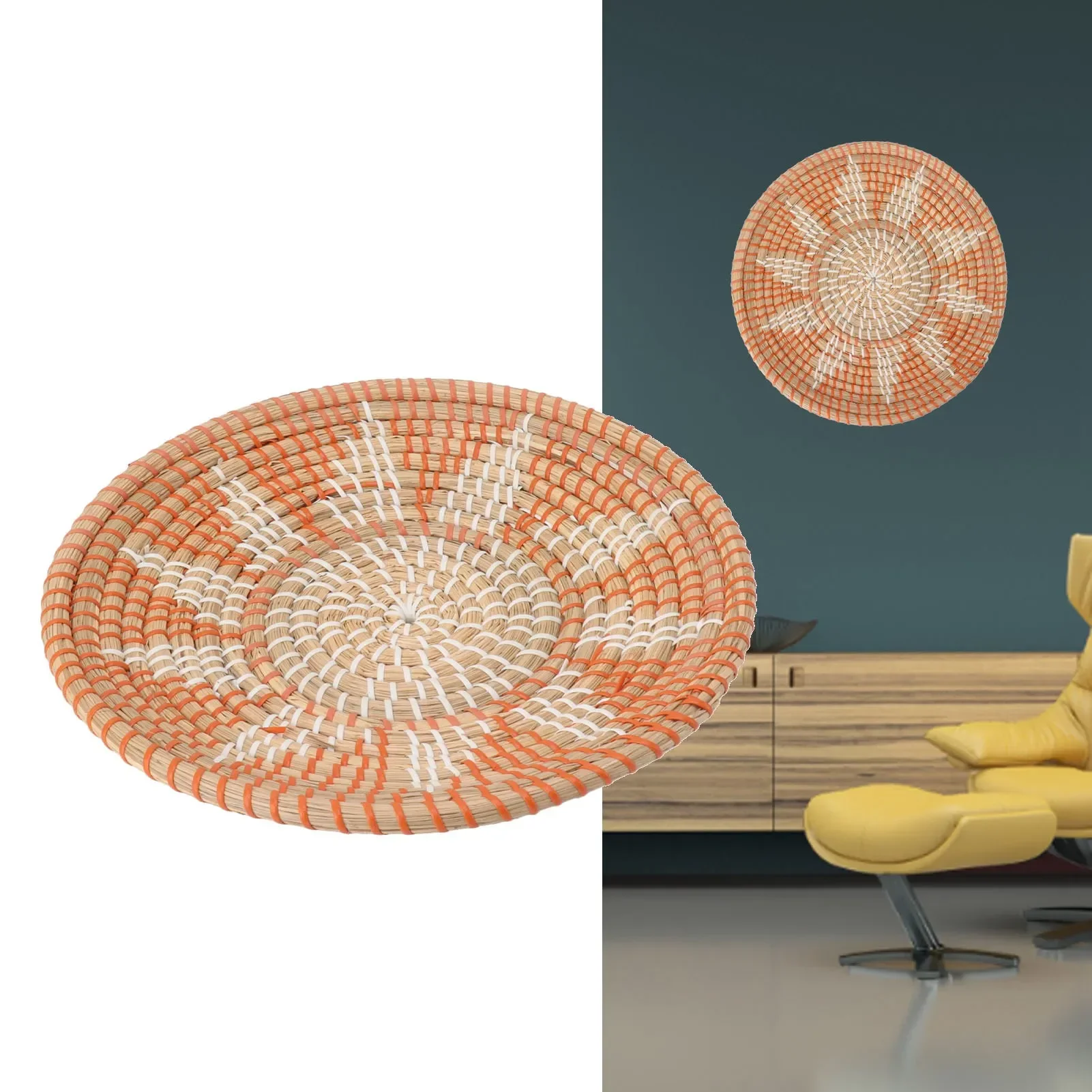 Woven Wall Basket - Yuvarlak Çim Duvar Süsleri 35cm Çapında