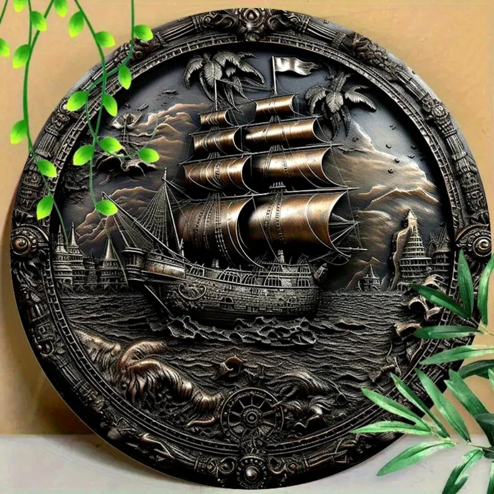 Home Decor Shop - 3D Korsan Gemisi Metal Duvar Sanatı: