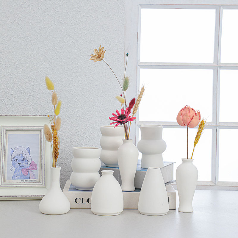 Home Decor Aesthetic Pinterest - Beyaz Seramik Mini Vazo Minimalist Masa