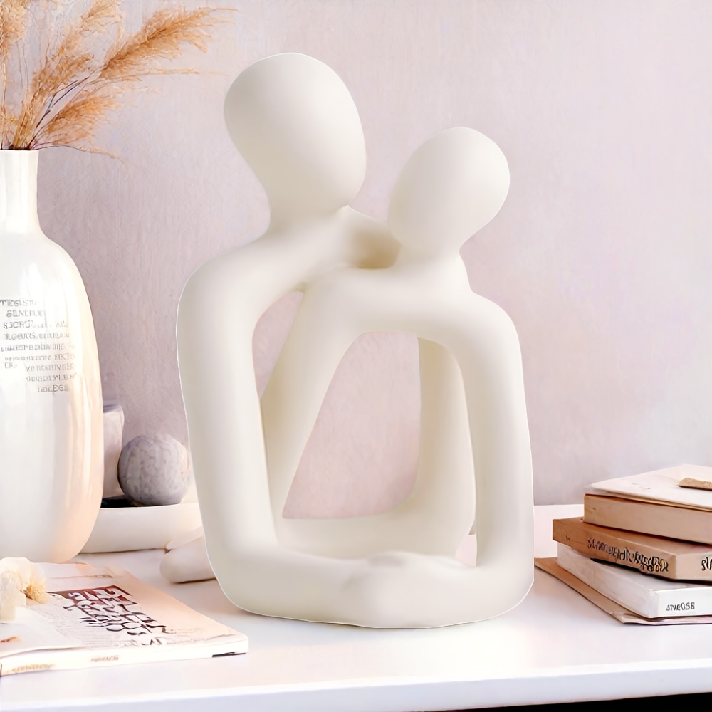 Abstract Sculpture Resin - Sarılan Soyut Çift Heykeli, Sıcak Işıklı