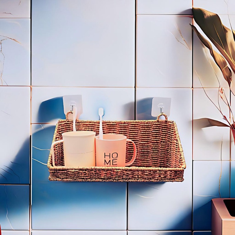 Home Decor Hampers - Dokuma Rattan Asılı Depolama Sepeti Kancalı