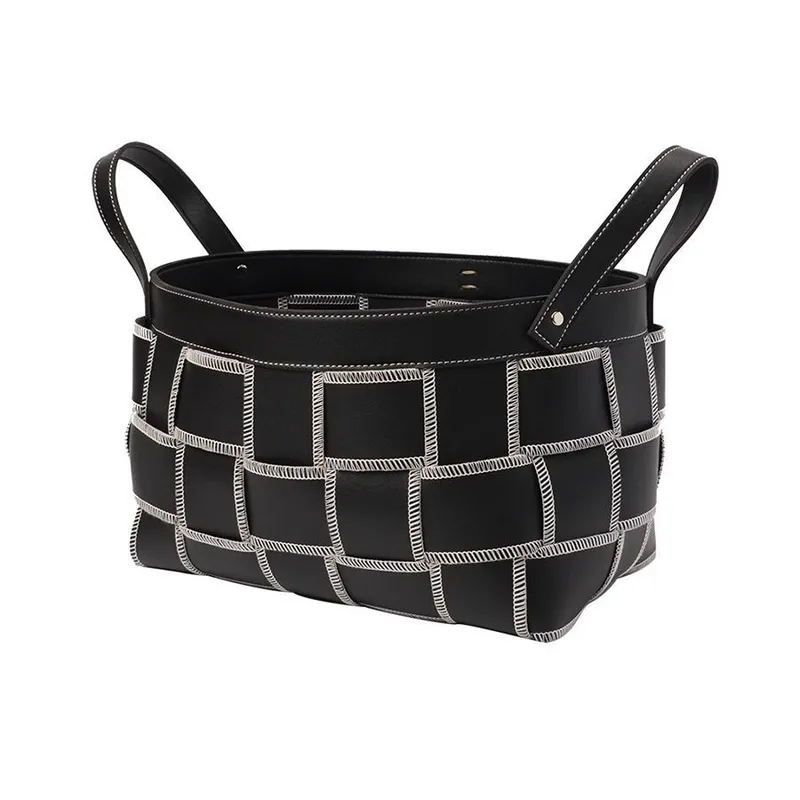 Home Decor Hampers - Modern Lüks Deri Örgü Saklama Sepeti,