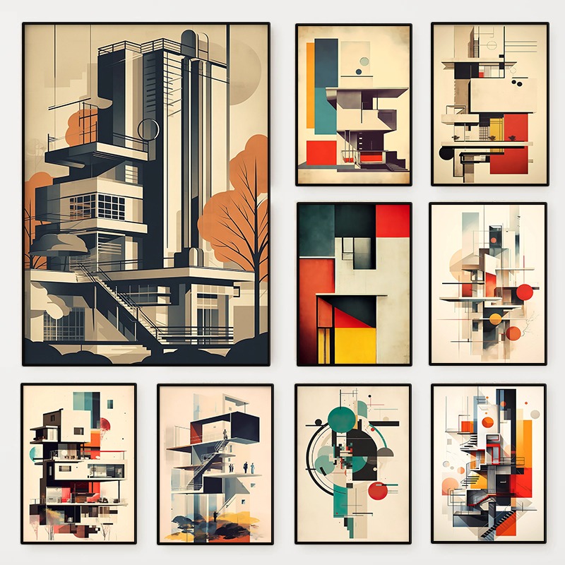 Home Decor Minimal - Vintage Minimalist Bauhaus Mimari Kroki Posteri