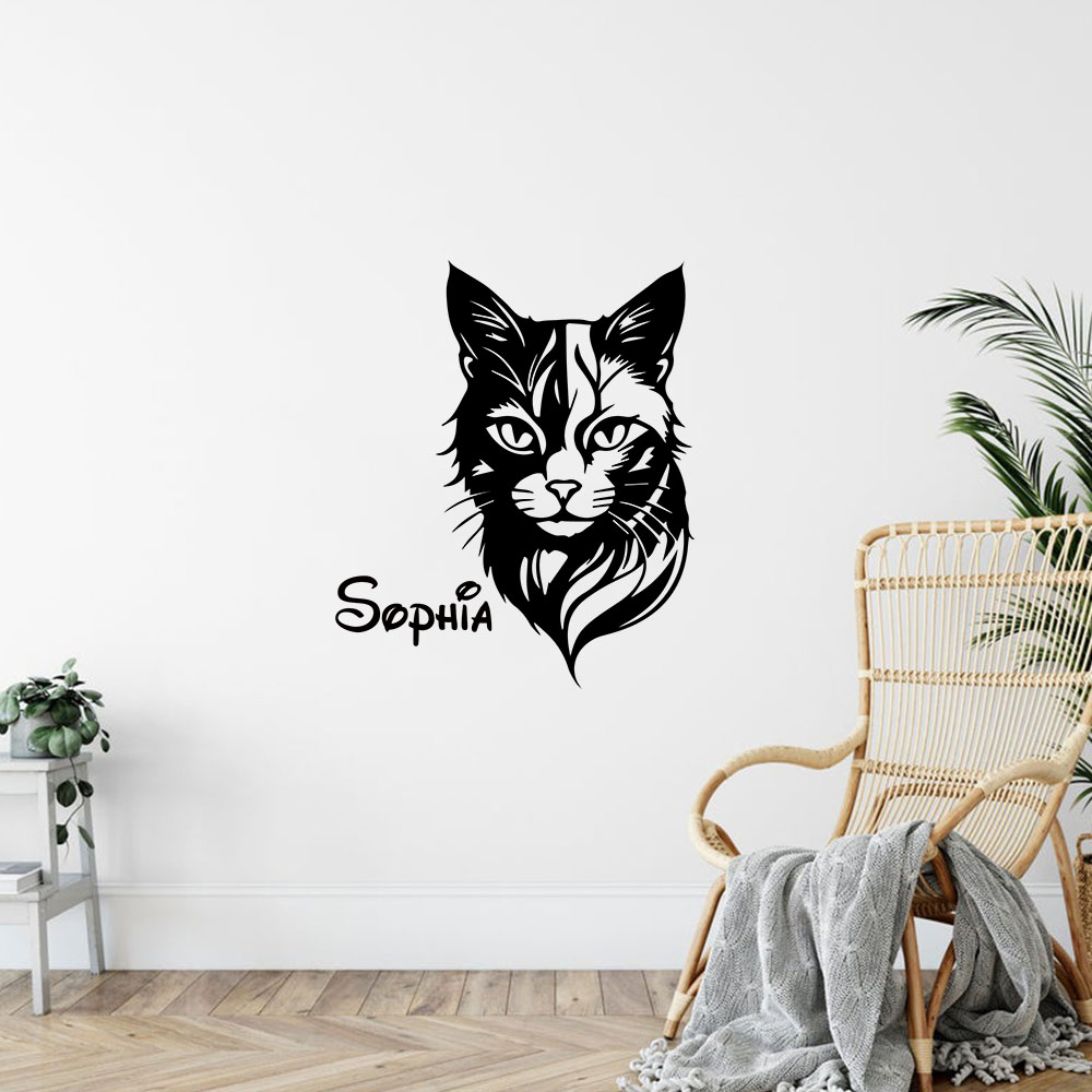 Home Decor Sticker - 1 adet sevimli kedi kişiselleştirilmiş isim