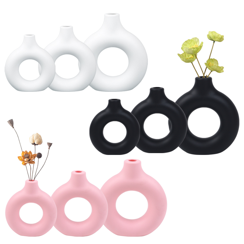Home Decor Aesthetic Pinterest - Donut Plastik Vazo Beyaz Siyah Pembe