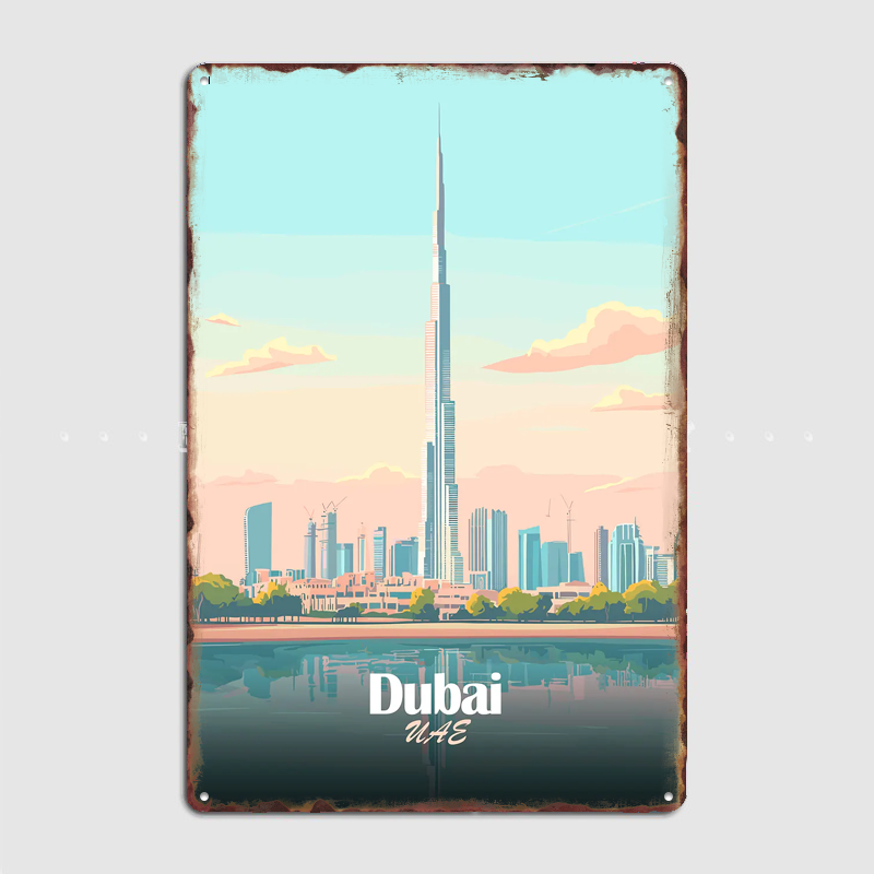 Home Decor Vector - Dubai Manzarası Vektör Posteri Metal Tabela