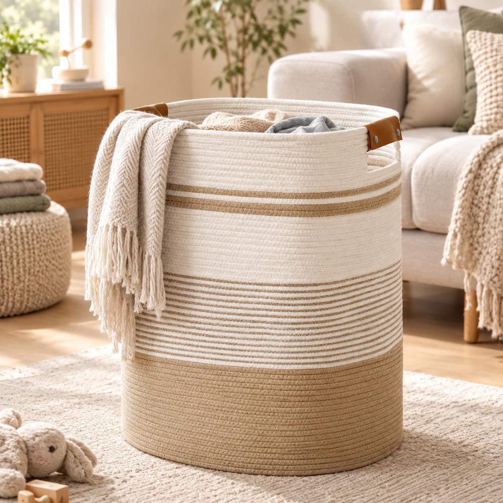Home Decor Hampers - Örgü Çamaşır Sepeti, Battaniye Saklama Sepeti,