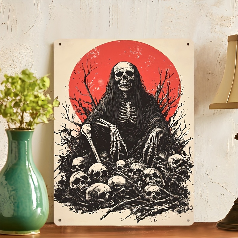 Home Decor Gothic - Gotik İskelet Sanatı Metal Tabela -