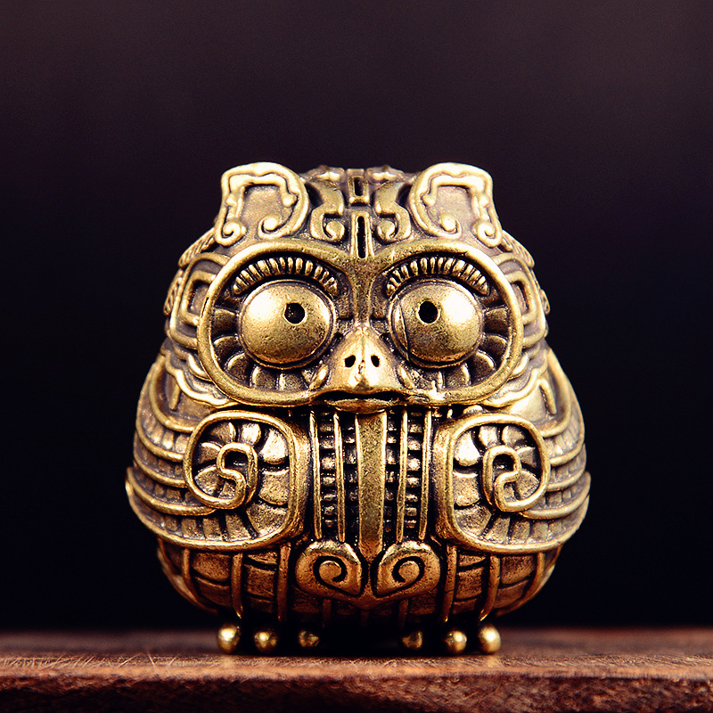 Home Decor Humacao - Antik Pirinç Sevimli Baykuş Küçük Heykel