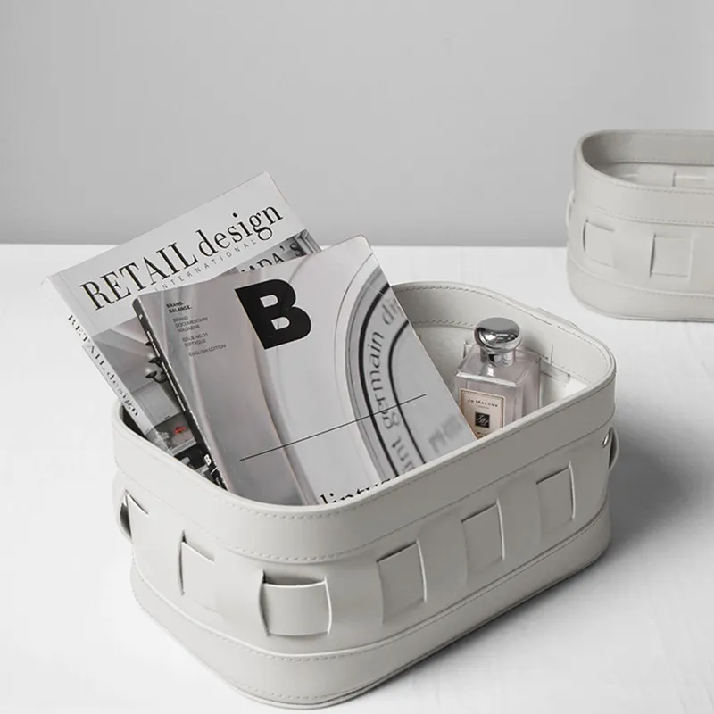 Home Decor Hampers - Modern Dokuma Deri Saklama Sepeti, Oturma