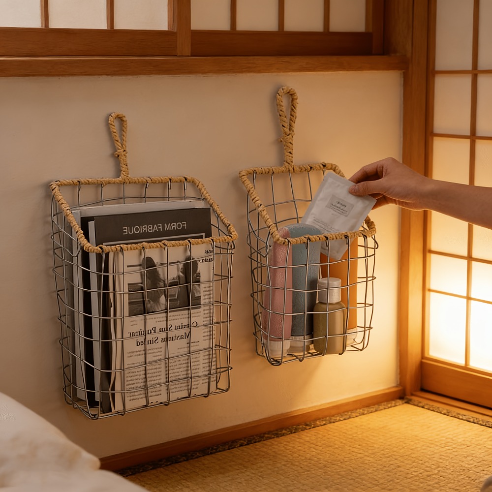 Woven Wall Basket - Rustik Dokuma Tel Asılı Saklama Sepeti