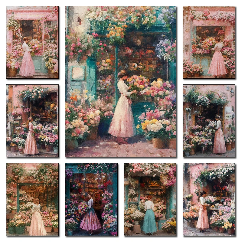 Home Decor Shop - Retro Klasik Sokak Çiçekçi Dükkanı Çiçekler