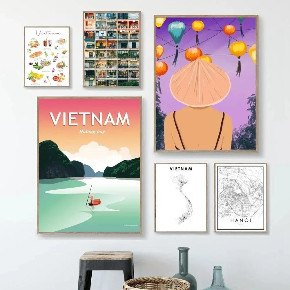 Home Decor Vietnam - Vintage Halong Körfezi Vietnam Kanvas Tablosu