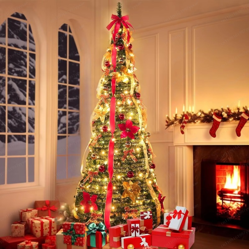 Home Decor Xmas Tree - 180CM Önceden Aydınlatmalı Katlanabilir Noel Ağacı,